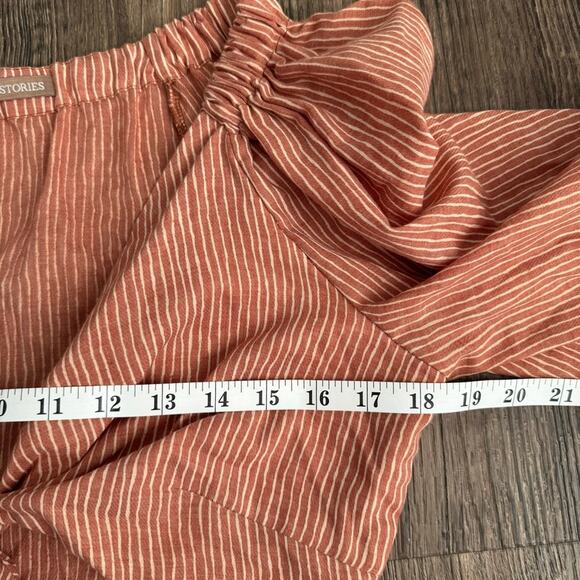 MOODSTORIES Striped Balloon Sleeve Tie Front Crop Top in Terracotta EU Small - Picture 7 of 9